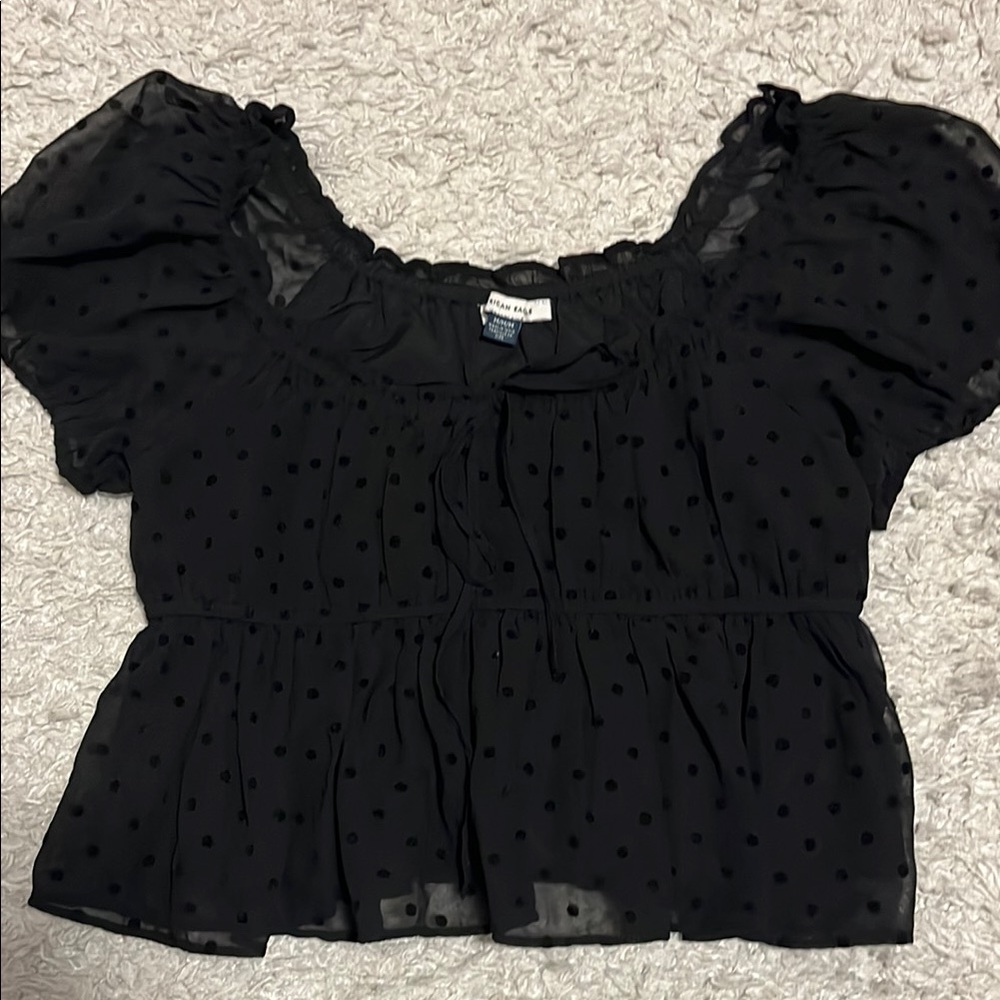 American Eagle Outfitters Black Smocked Puff Sleeve Blouse
